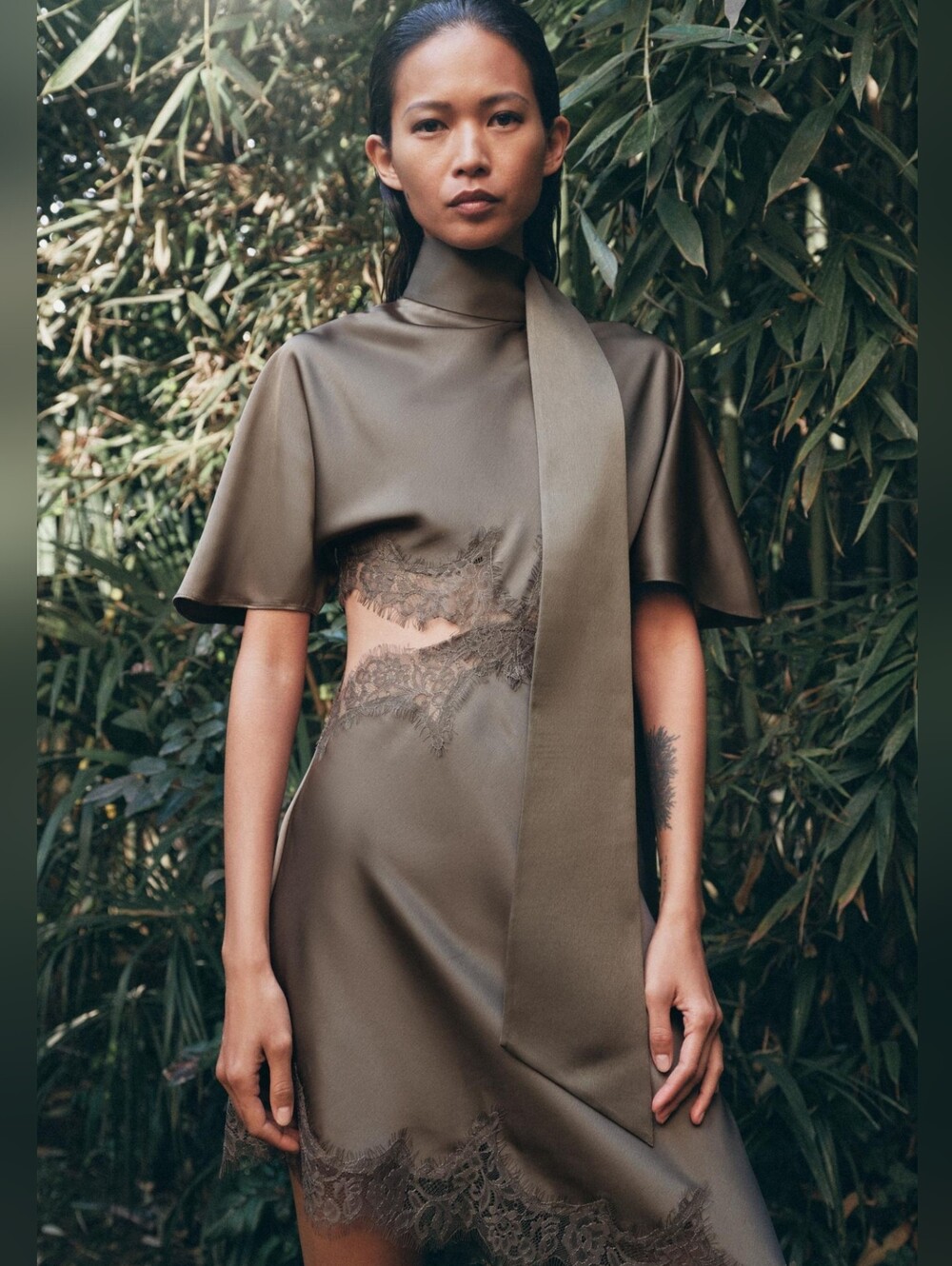 ZARA SATIN EFFECT LACE DRESS